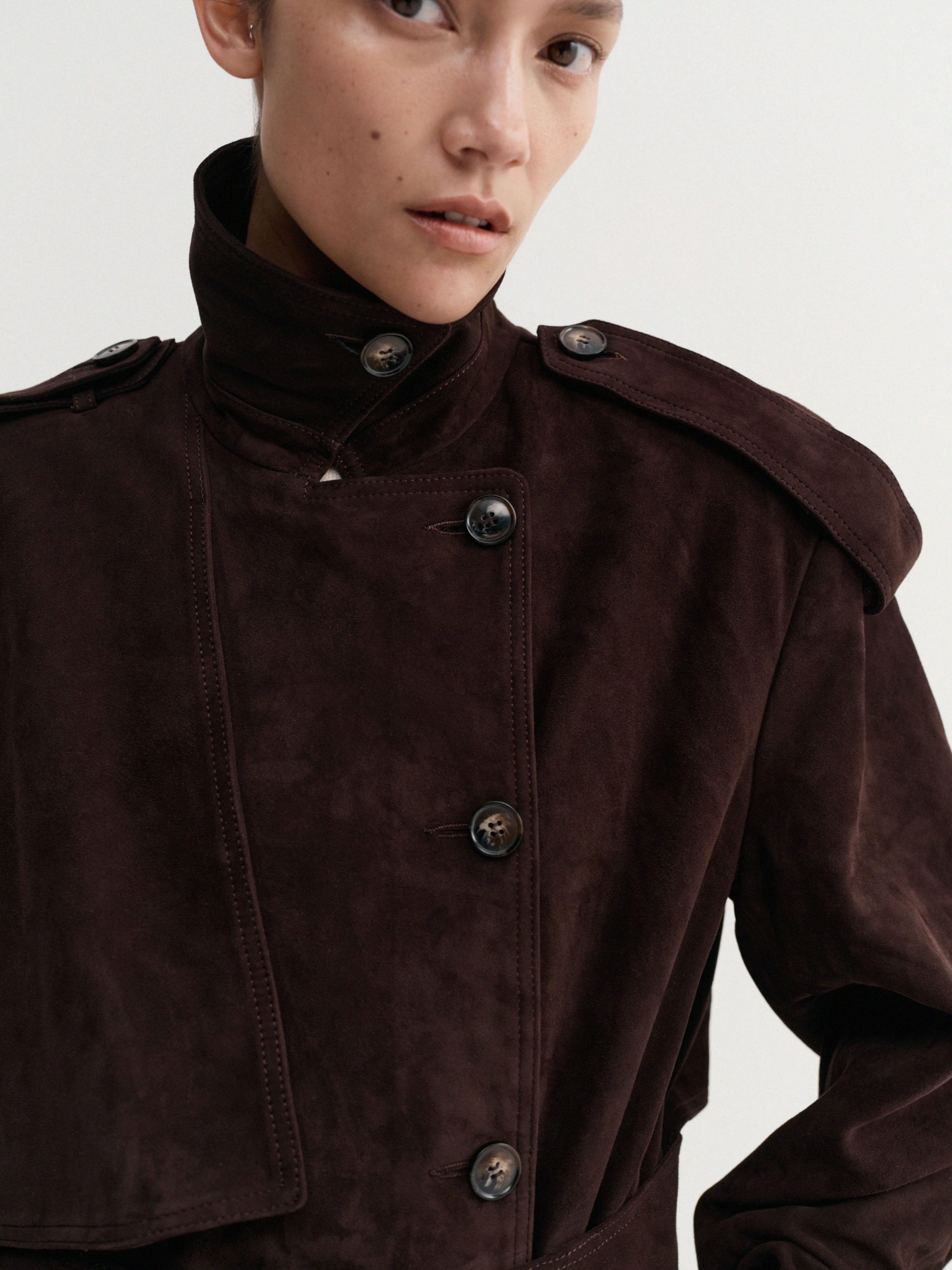 Sienna Suede Trench Coat, chocolate - Image 4